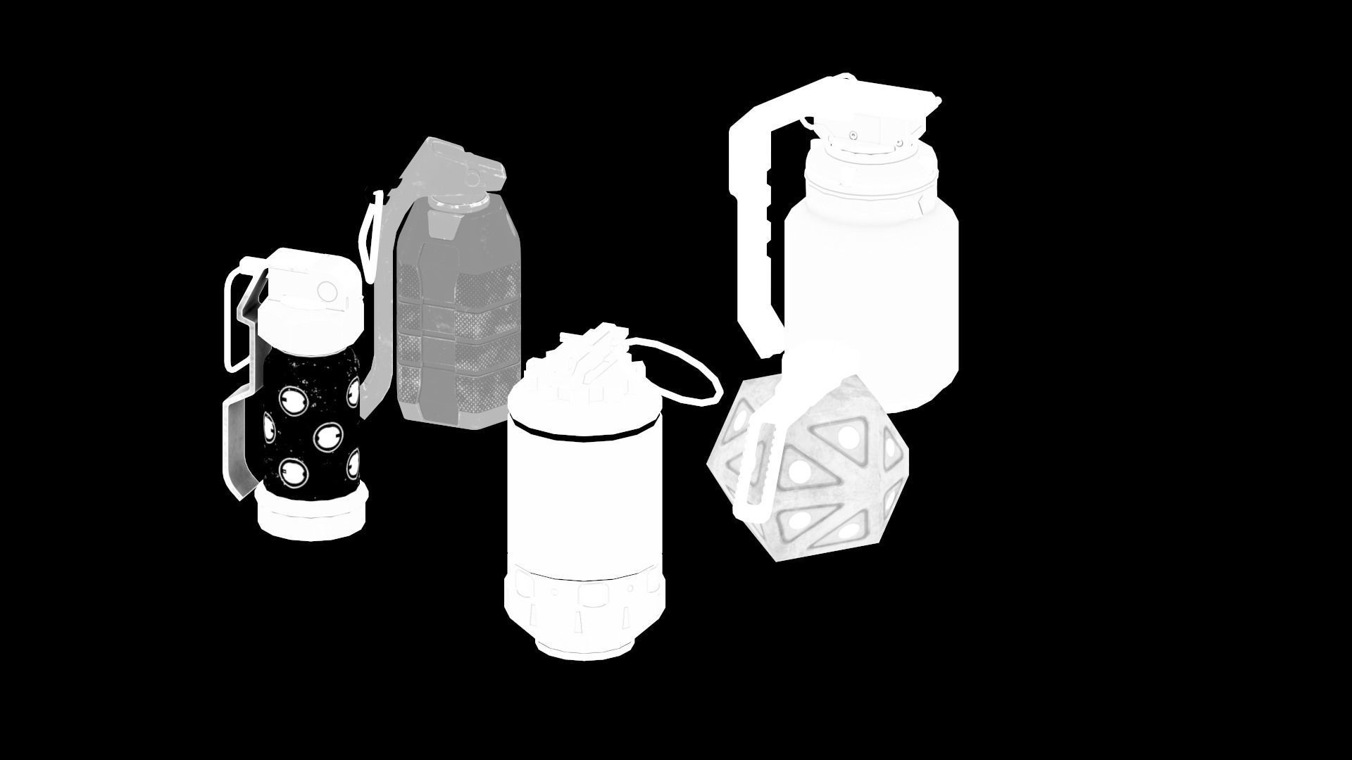 Game Ready Pack Of Sci Fi Cyberpunk Hand Grenades AR VR Low-poly 3D model_14