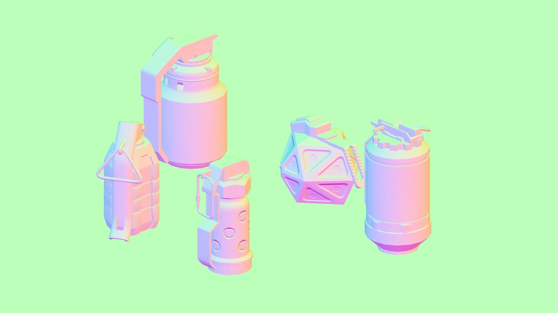 Game Ready Pack Of Sci Fi Cyberpunk Hand Grenades AR VR Low-poly 3D model_23