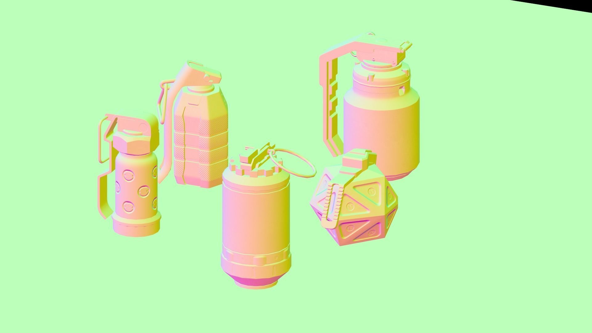 Game Ready Pack Of Sci Fi Cyberpunk Hand Grenades AR VR Low-poly 3D model_24