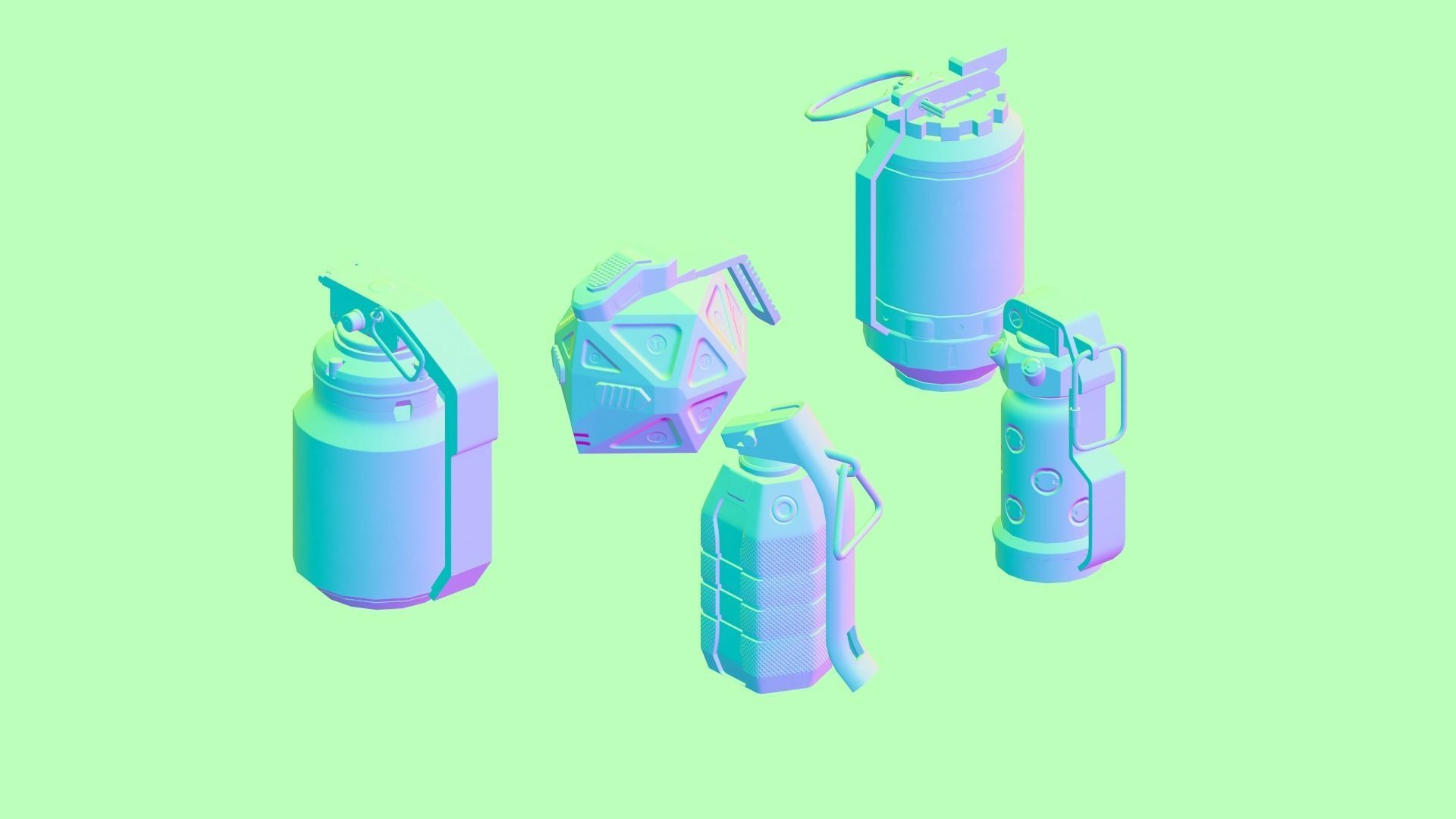 Game Ready Pack Of Sci Fi Cyberpunk Hand Grenades AR VR Low-poly 3D model_21