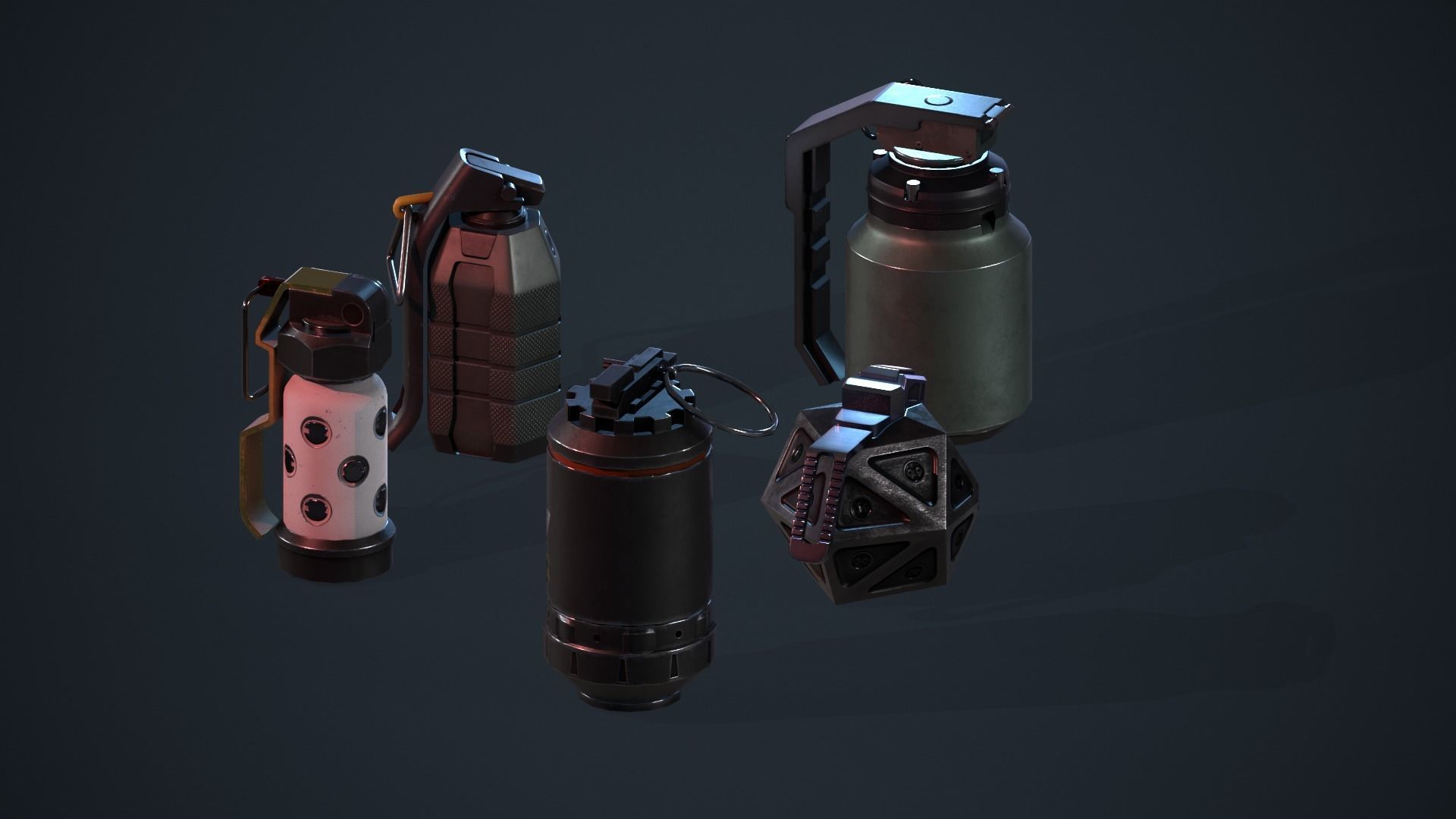 Game Ready Pack Of Sci Fi Cyberpunk Hand Grenades AR VR Low-poly 3D model_4