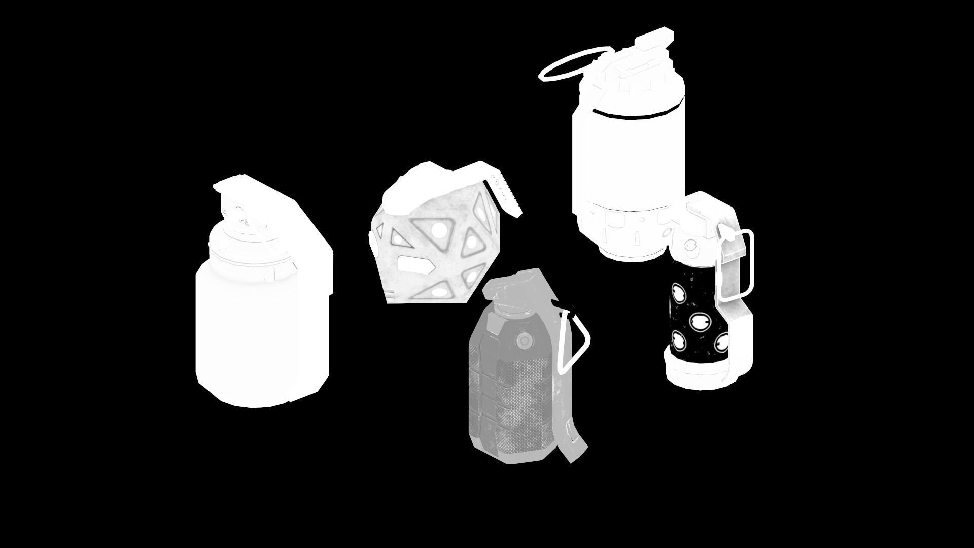 Game Ready Pack Of Sci Fi Cyberpunk Hand Grenades AR VR Low-poly 3D model_11