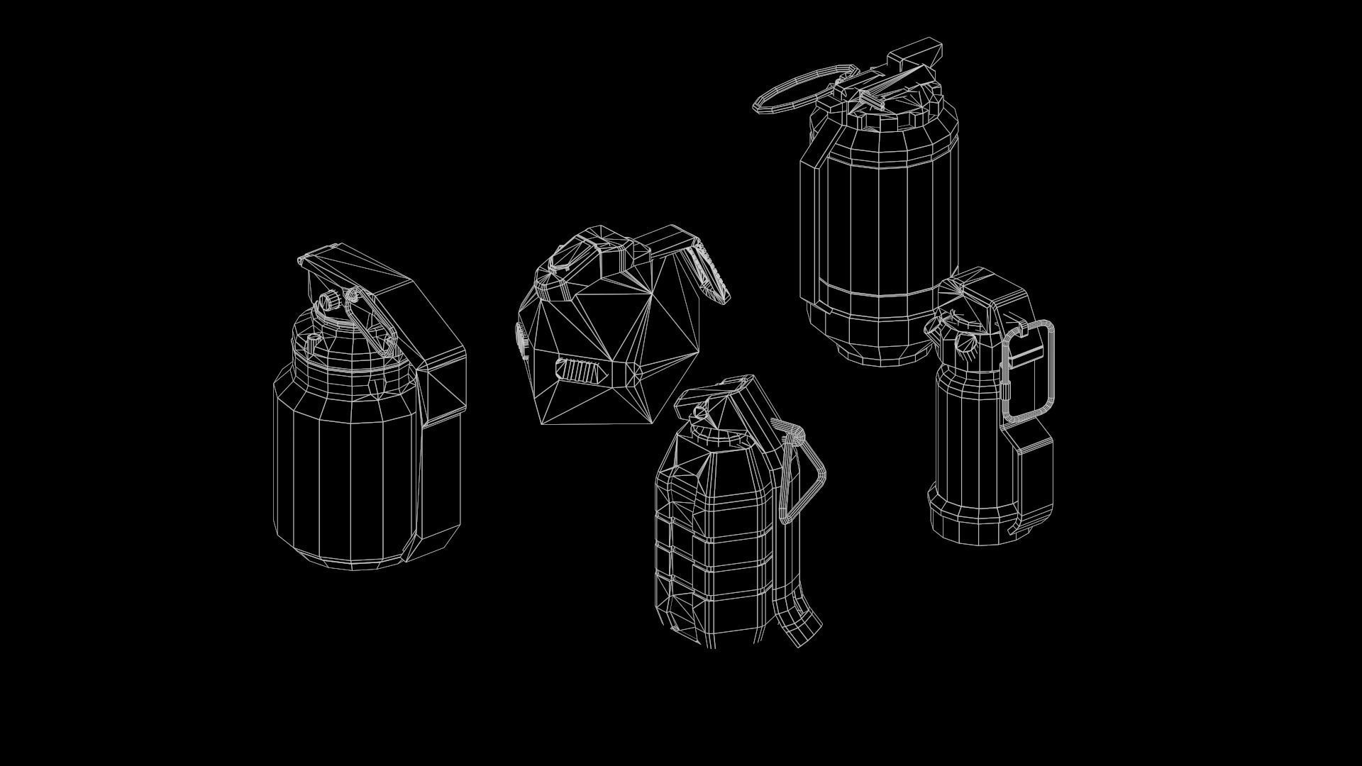 Game Ready Pack Of Sci Fi Cyberpunk Hand Grenades AR VR Low-poly 3D model_31