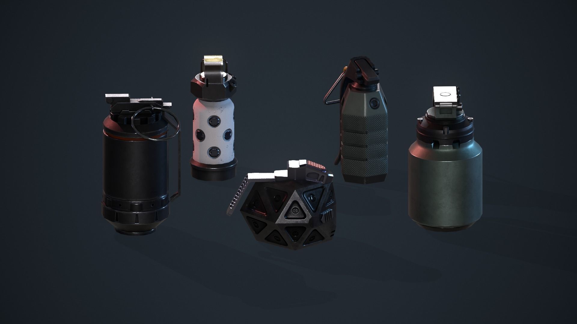 Game Ready Pack Of Sci Fi Cyberpunk Hand Grenades AR VR Low-poly 3D model_5