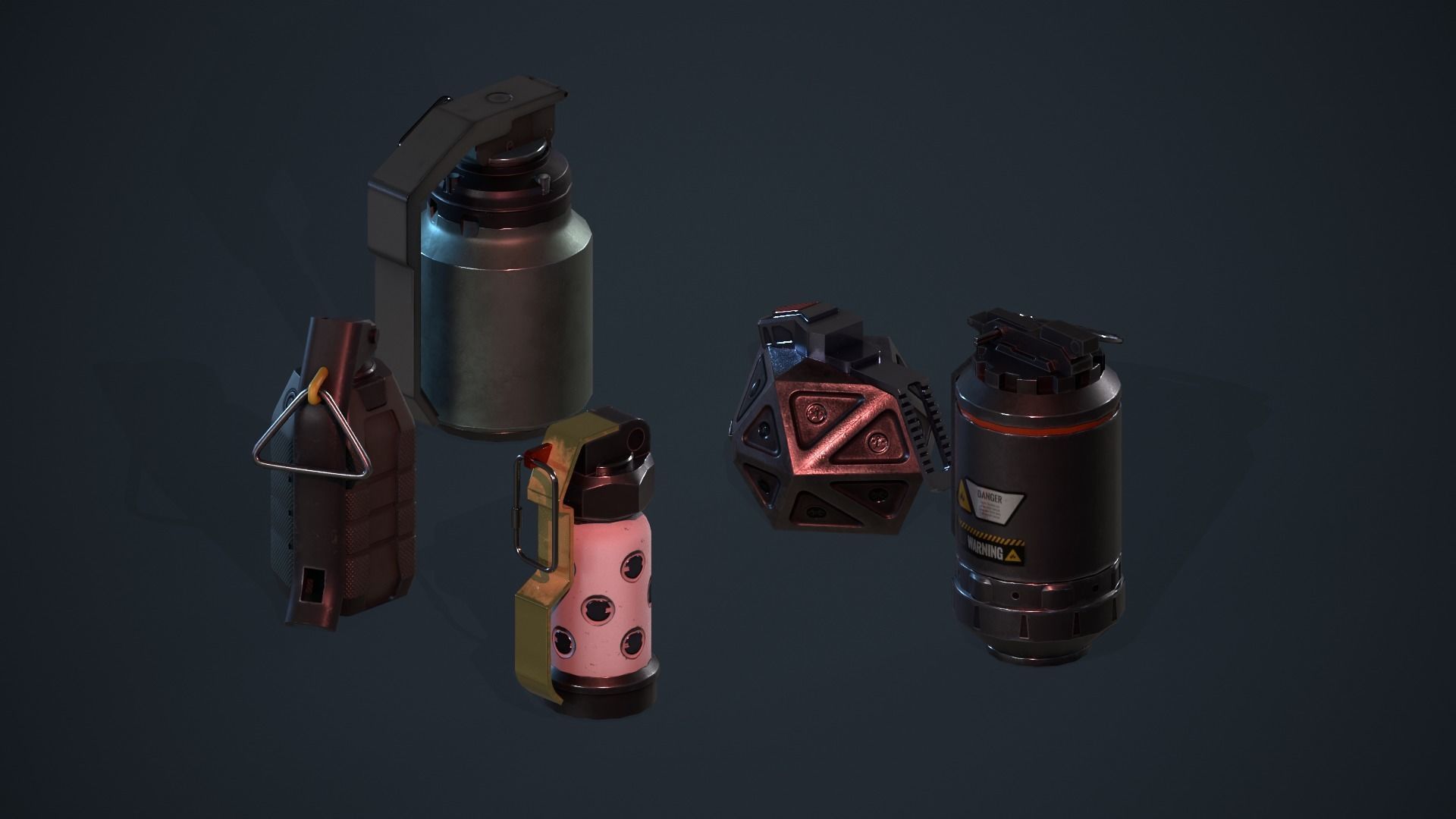 Game Ready Pack Of Sci Fi Cyberpunk Hand Grenades AR VR Low-poly 3D model_3