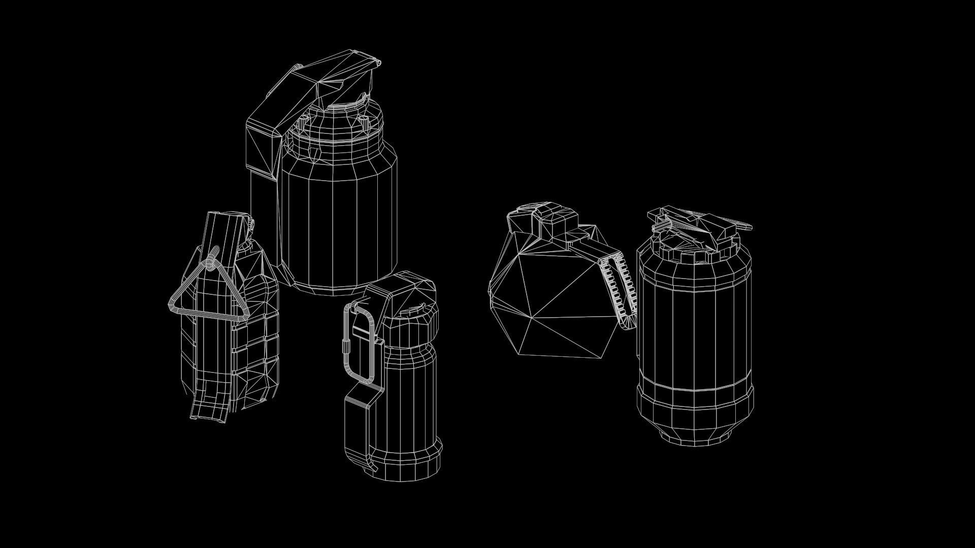 Game Ready Pack Of Sci Fi Cyberpunk Hand Grenades AR VR Low-poly 3D model_33