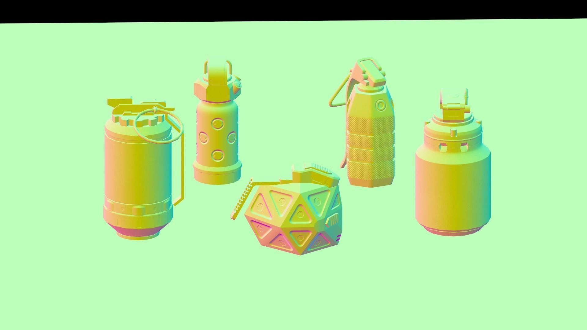 Game Ready Pack Of Sci Fi Cyberpunk Hand Grenades AR VR Low-poly 3D model_25