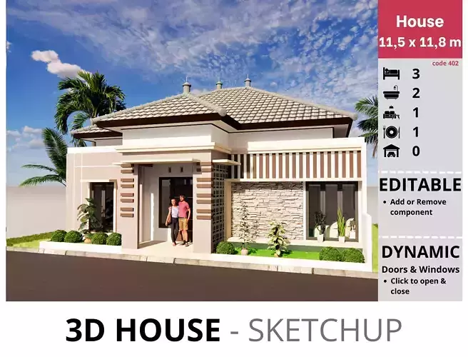 House 11x12m code 402 - Sketchup