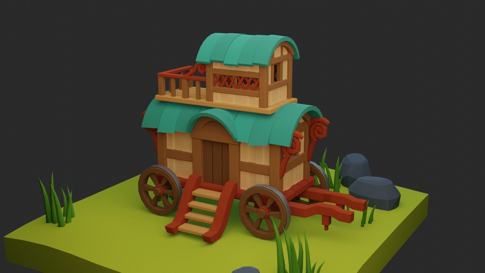 Low poly Wagon Low-poly 3D model_2