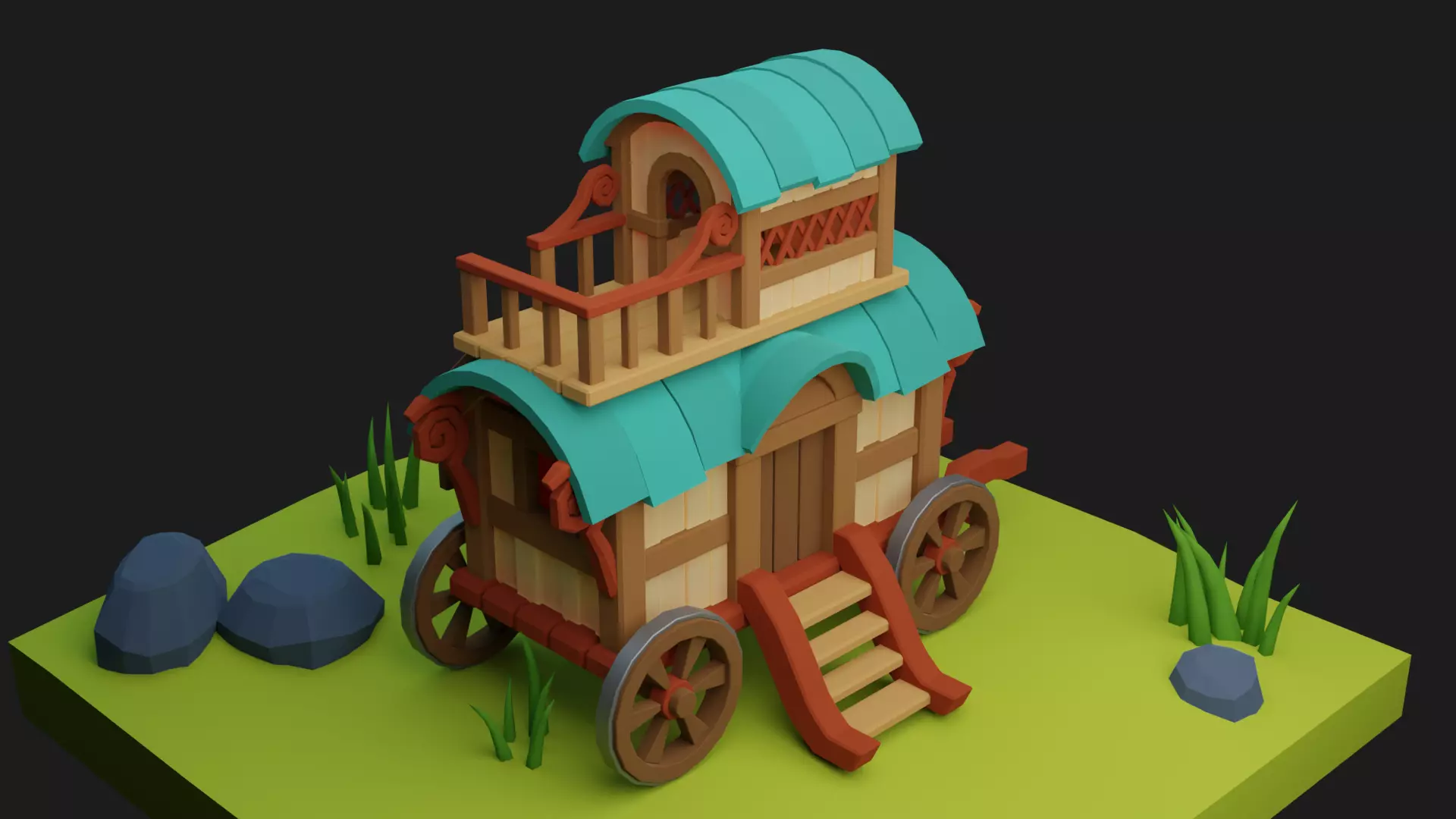 Low poly Wagon Low-poly 3D model_0