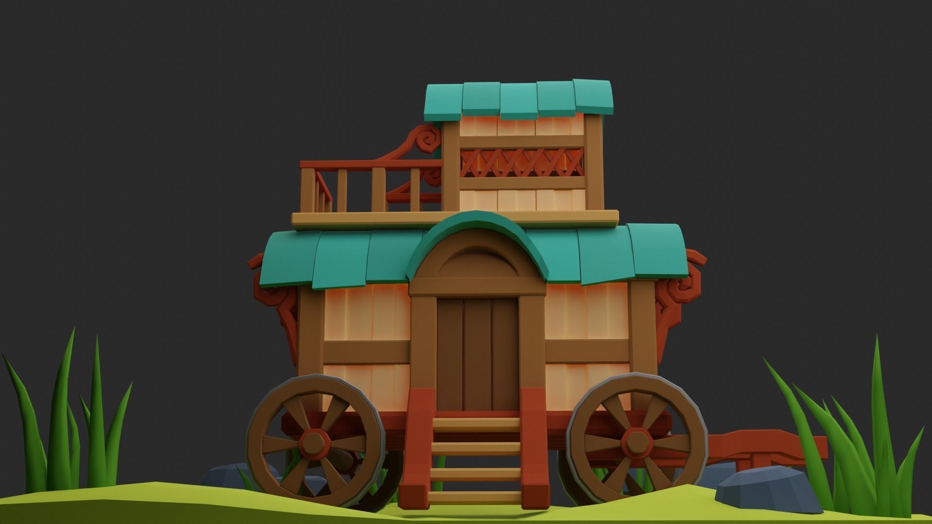 Low poly Wagon Low-poly 3D model_4