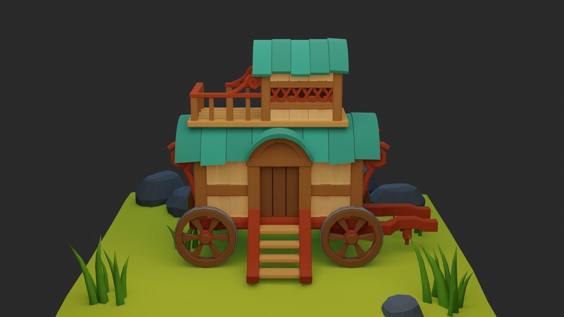 Low poly Wagon Low-poly 3D model_1