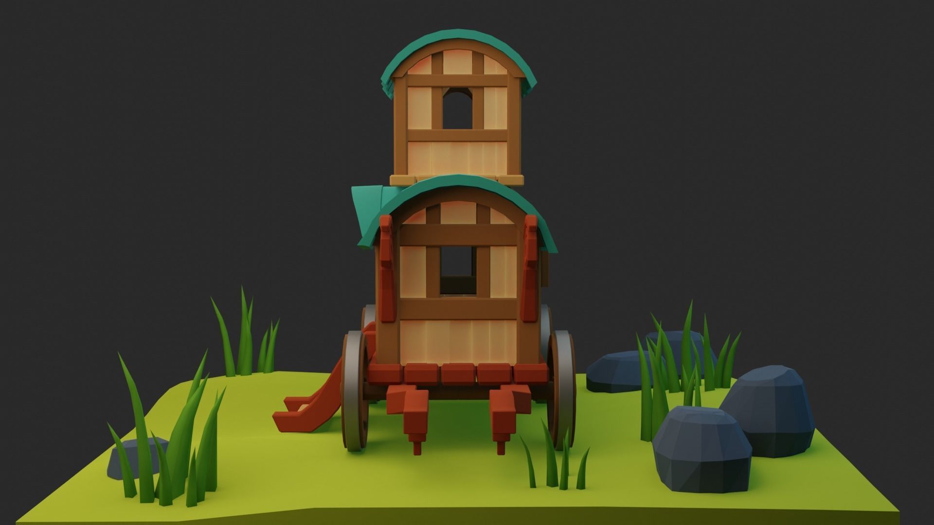 Low poly Wagon Low-poly 3D model_3