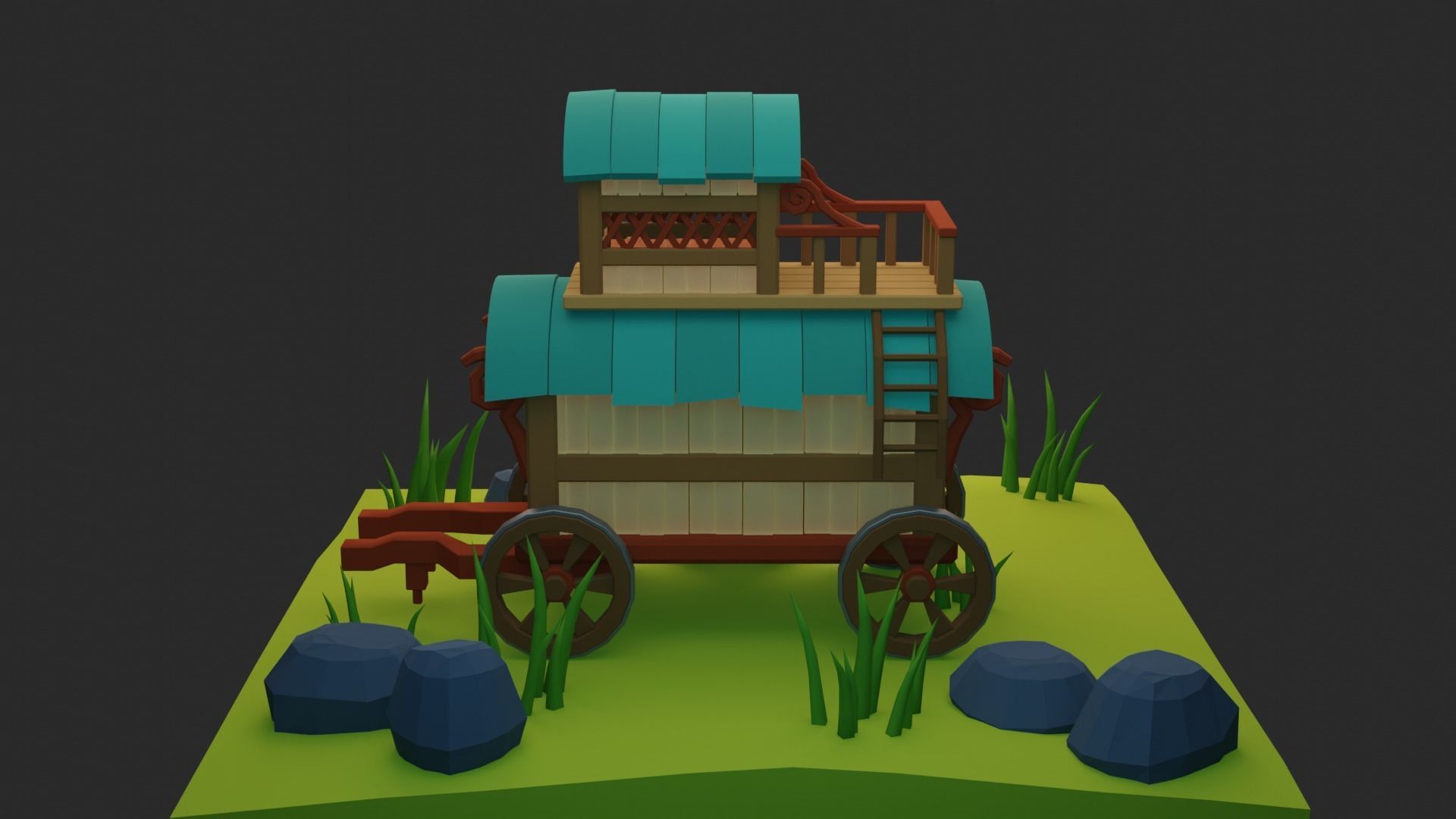 Low poly Wagon Low-poly 3D model_6