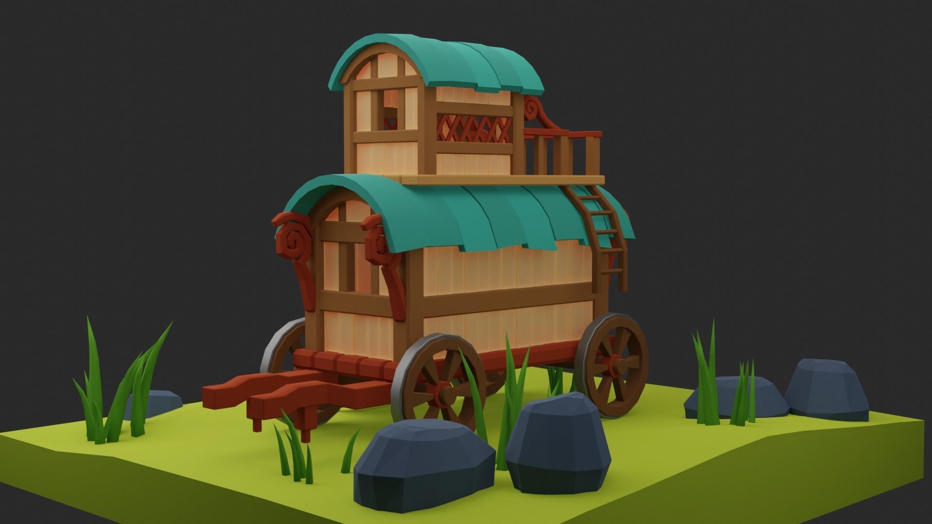 Low poly Wagon Low-poly 3D model_7