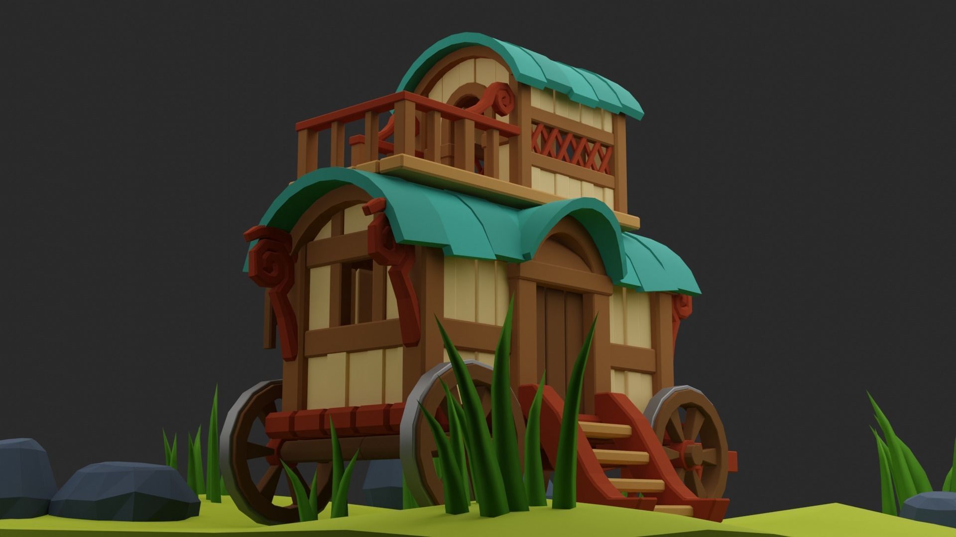 Low poly Wagon Low-poly 3D model_5