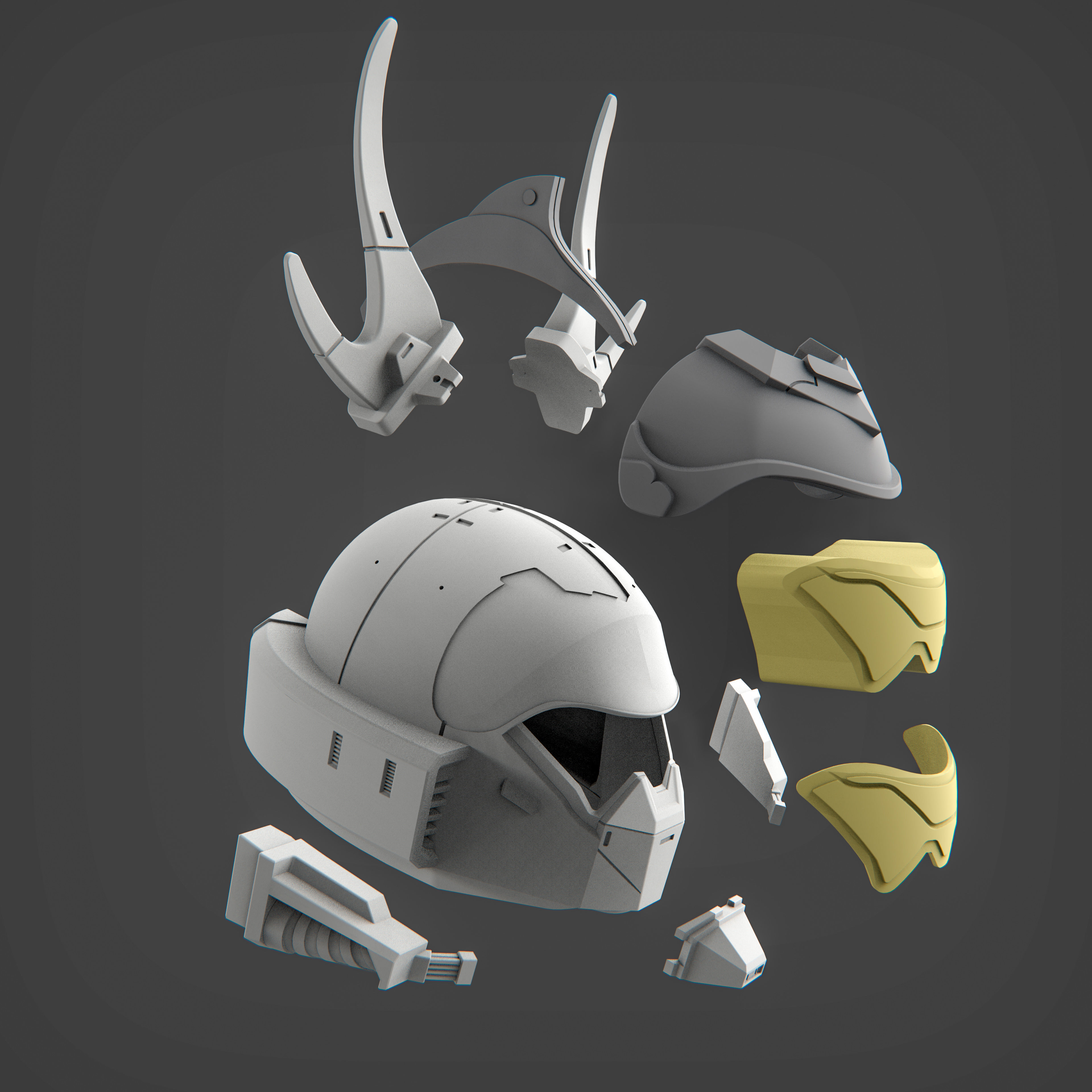 Tenrai Hakushika Cosplay Helmet and Attachment 3D print model_2