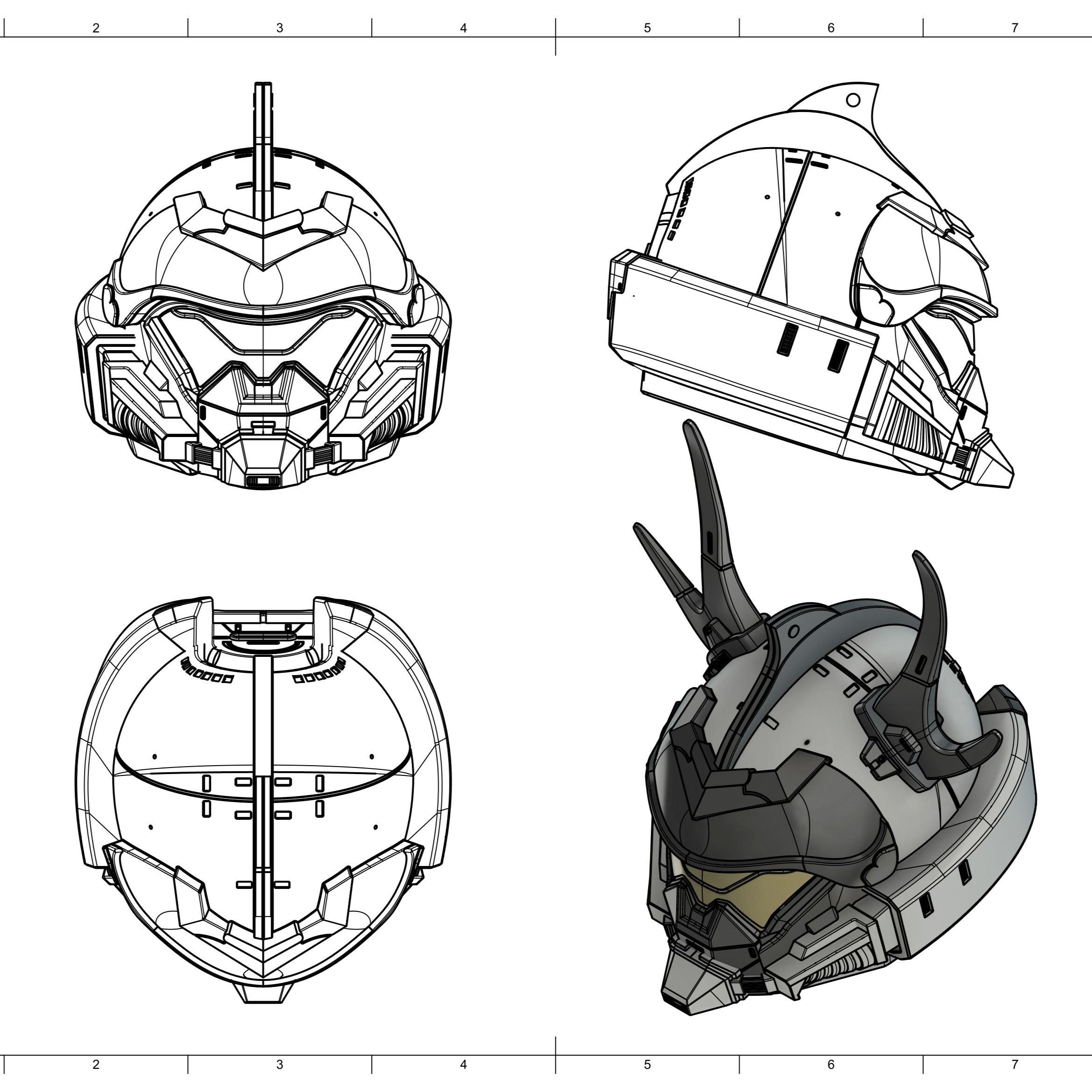 Tenrai Hakushika Cosplay Helmet and Attachment 3D print model_5