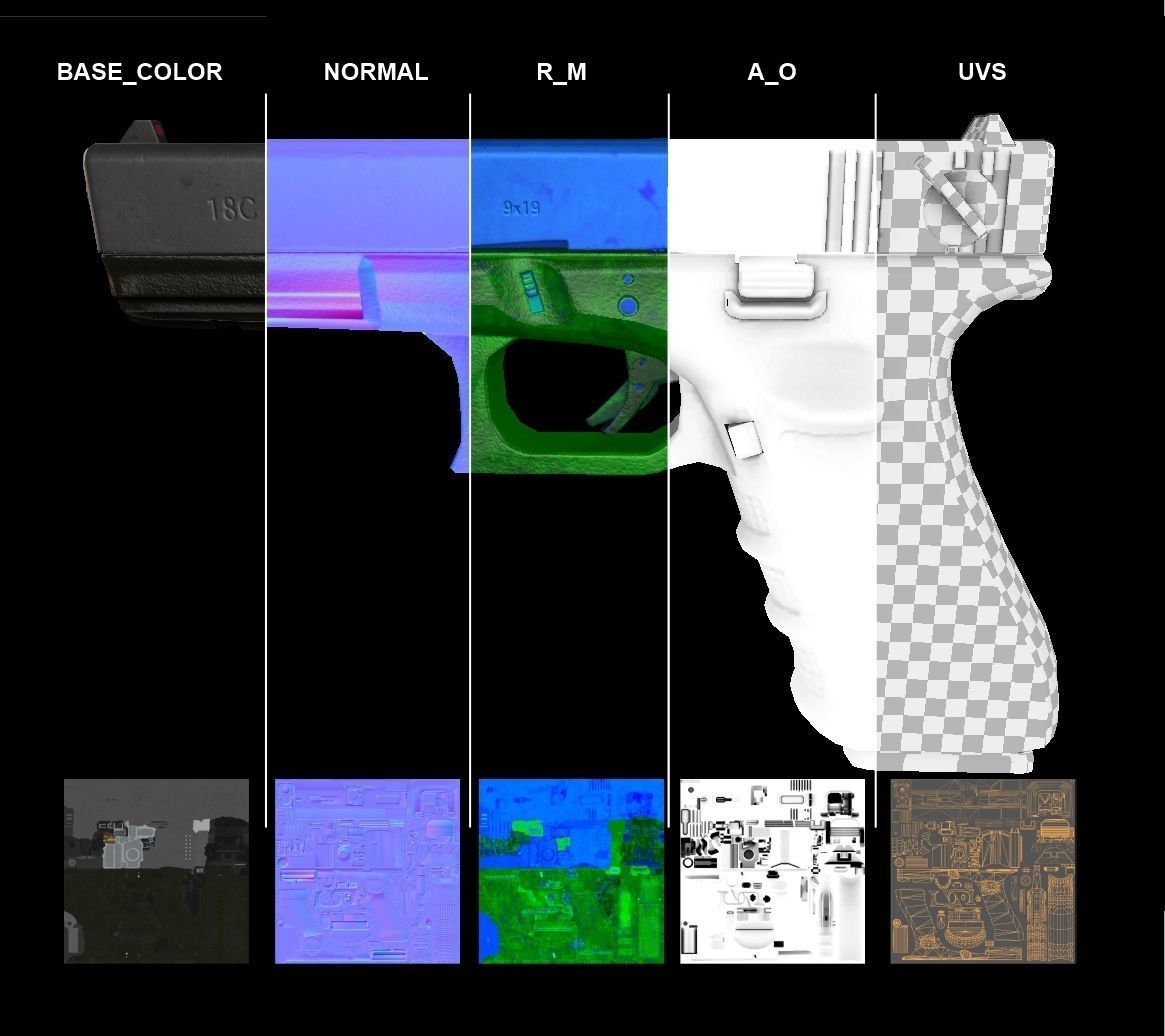 Glock 18C Gun  Low-poly 3D model_7