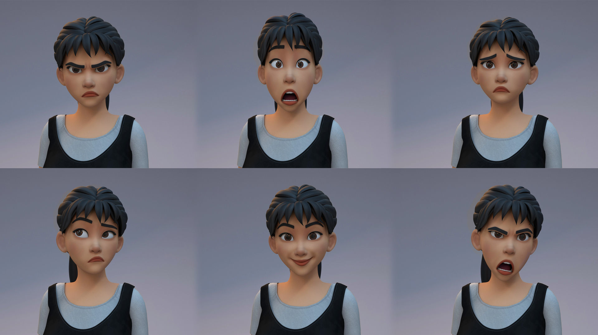 Cartoon Girl 3D model_2