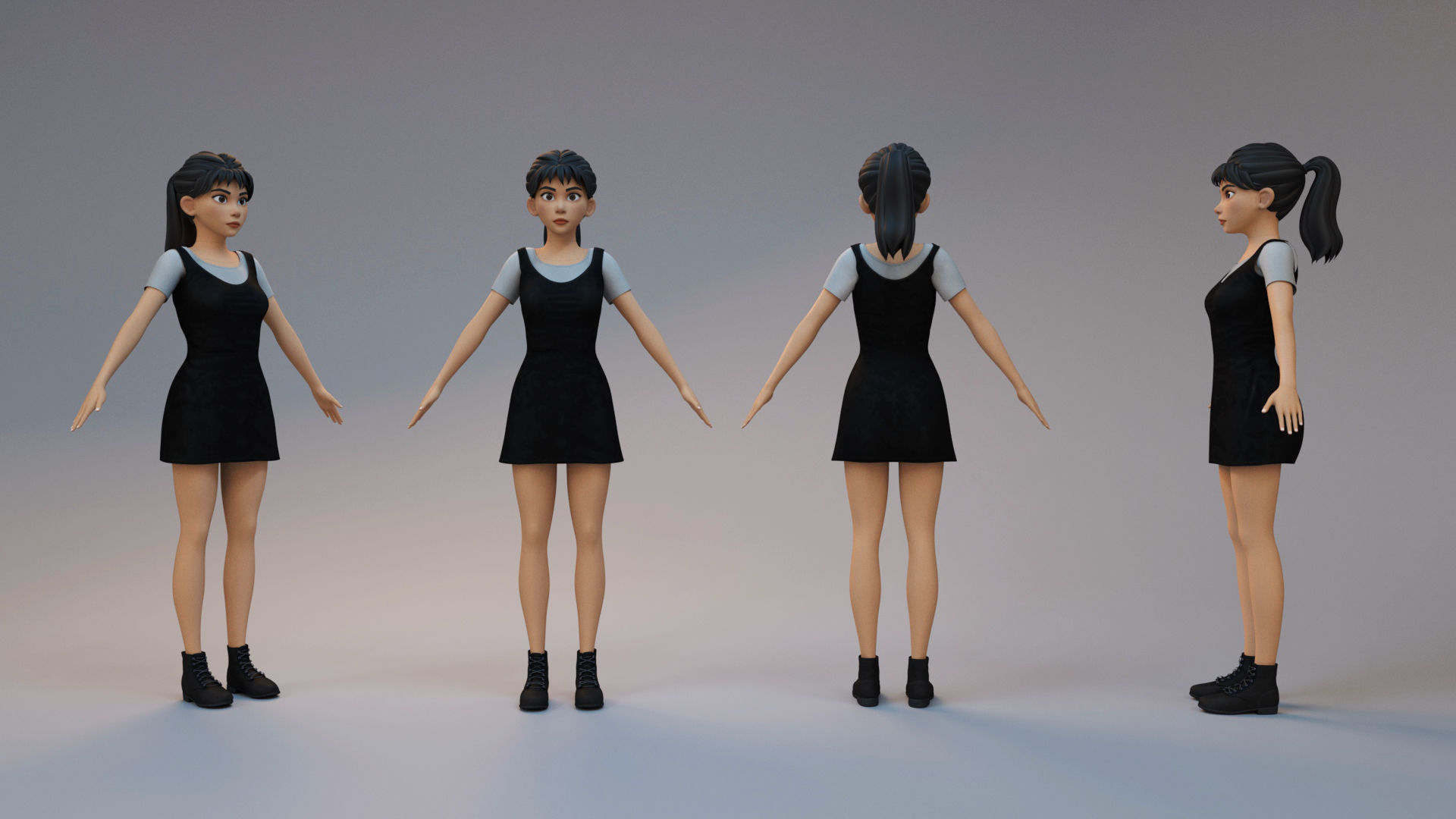 Cartoon Girl 3D model_3