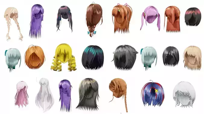 Stylized Female Hairstyles Rigged 30 Low-poly 3D model
