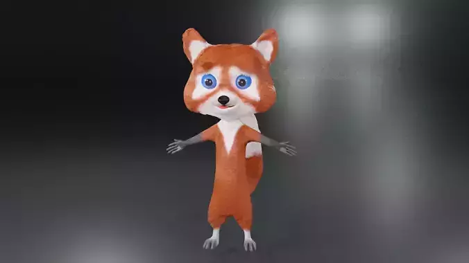 Cute furry cartoon fox 3D
