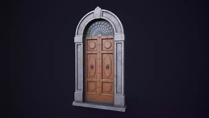 Old large front door Low-poly 3D model