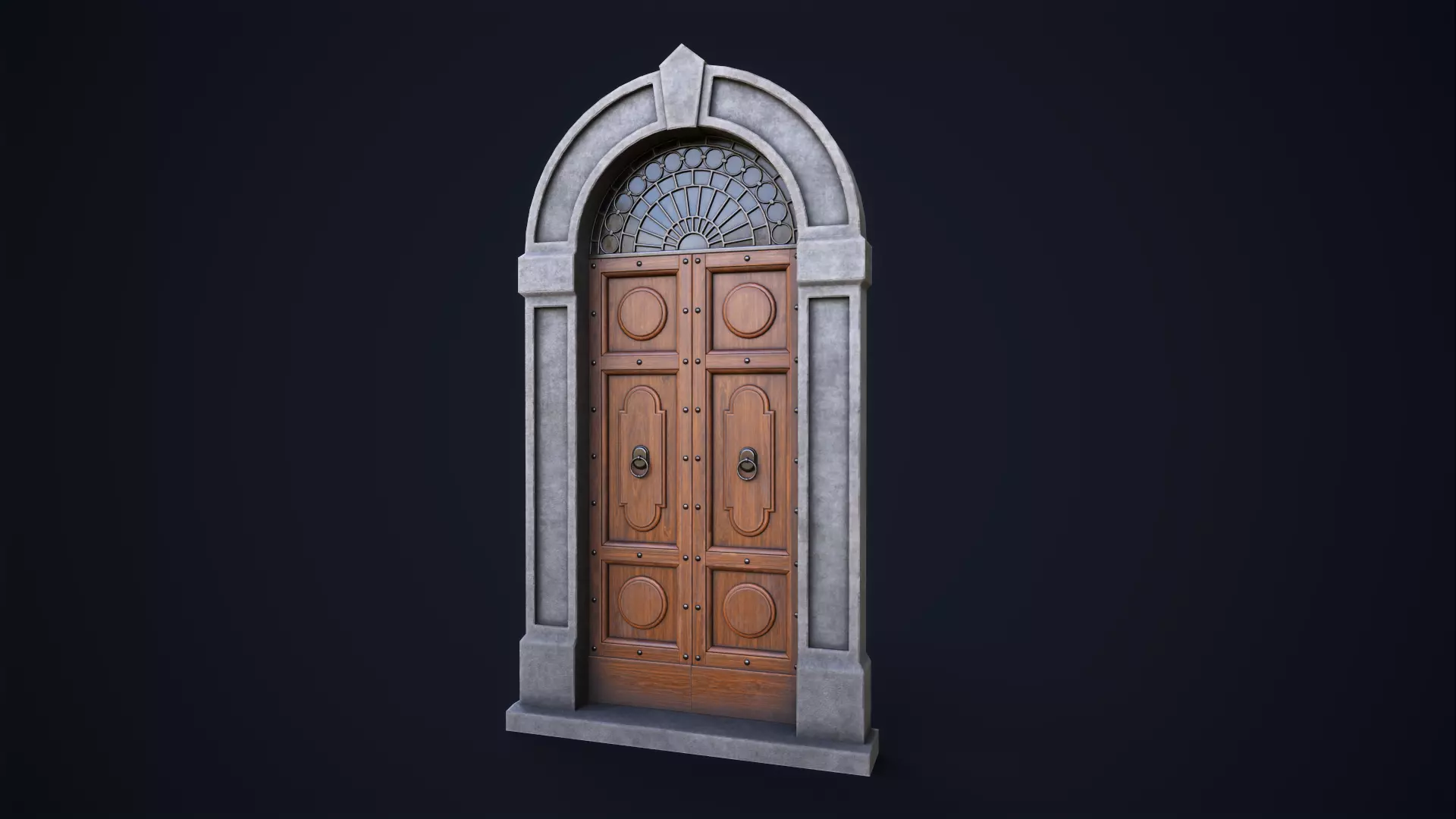 Old large front door Low-poly 3D model_0