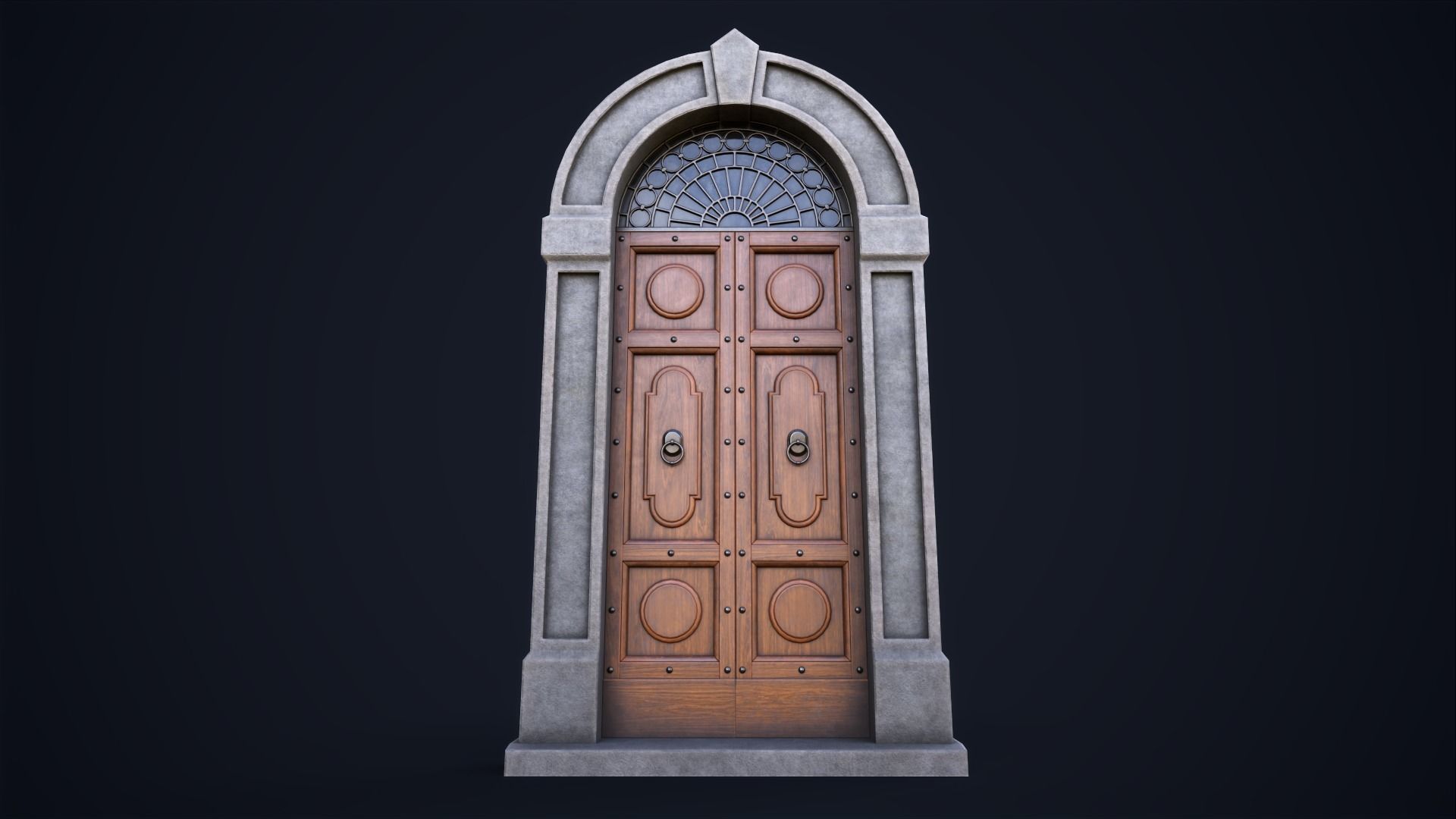 Old large front door Low-poly 3D model_7