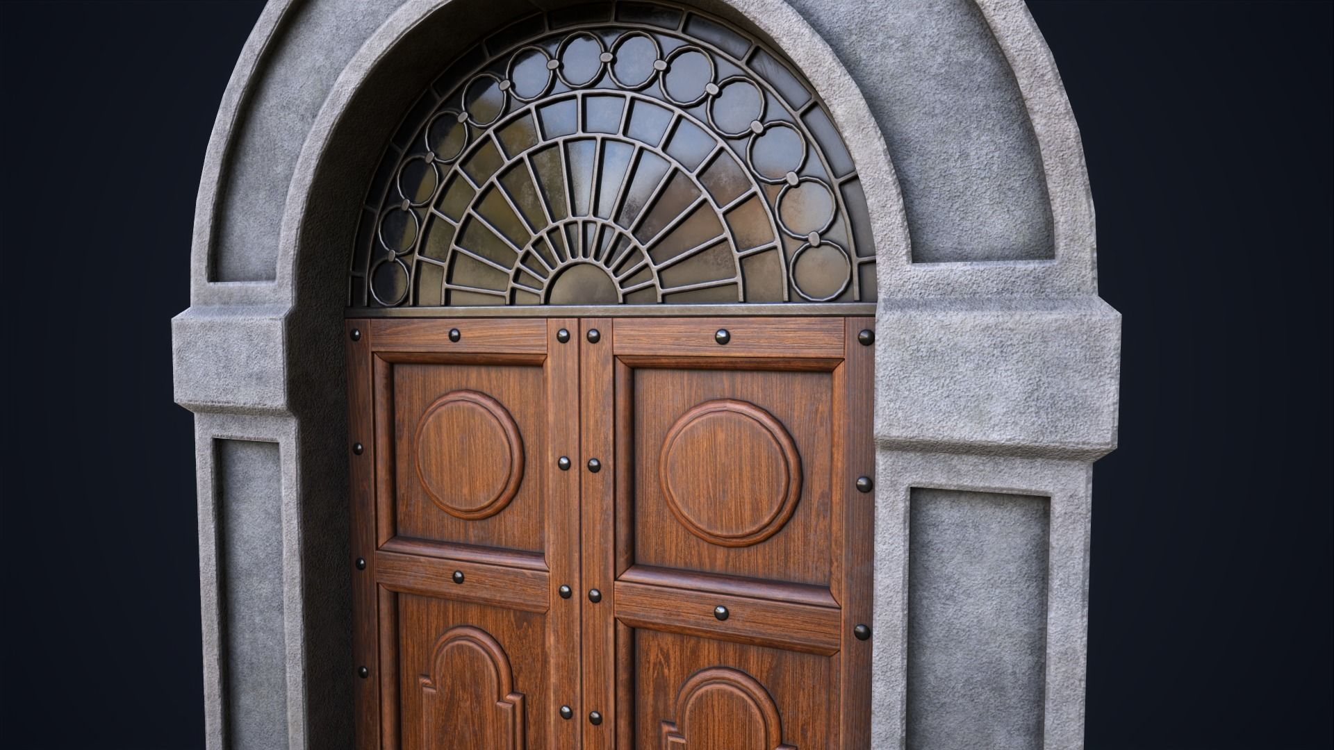 Old large front door Low-poly 3D model_5
