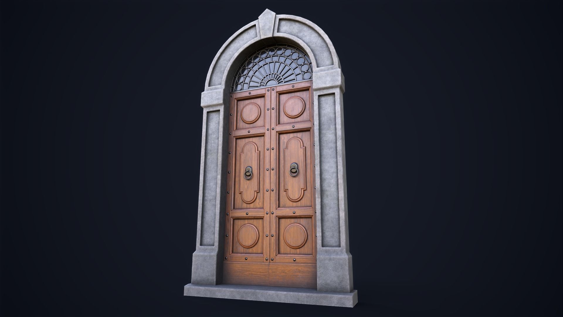 Old large front door Low-poly 3D model_2