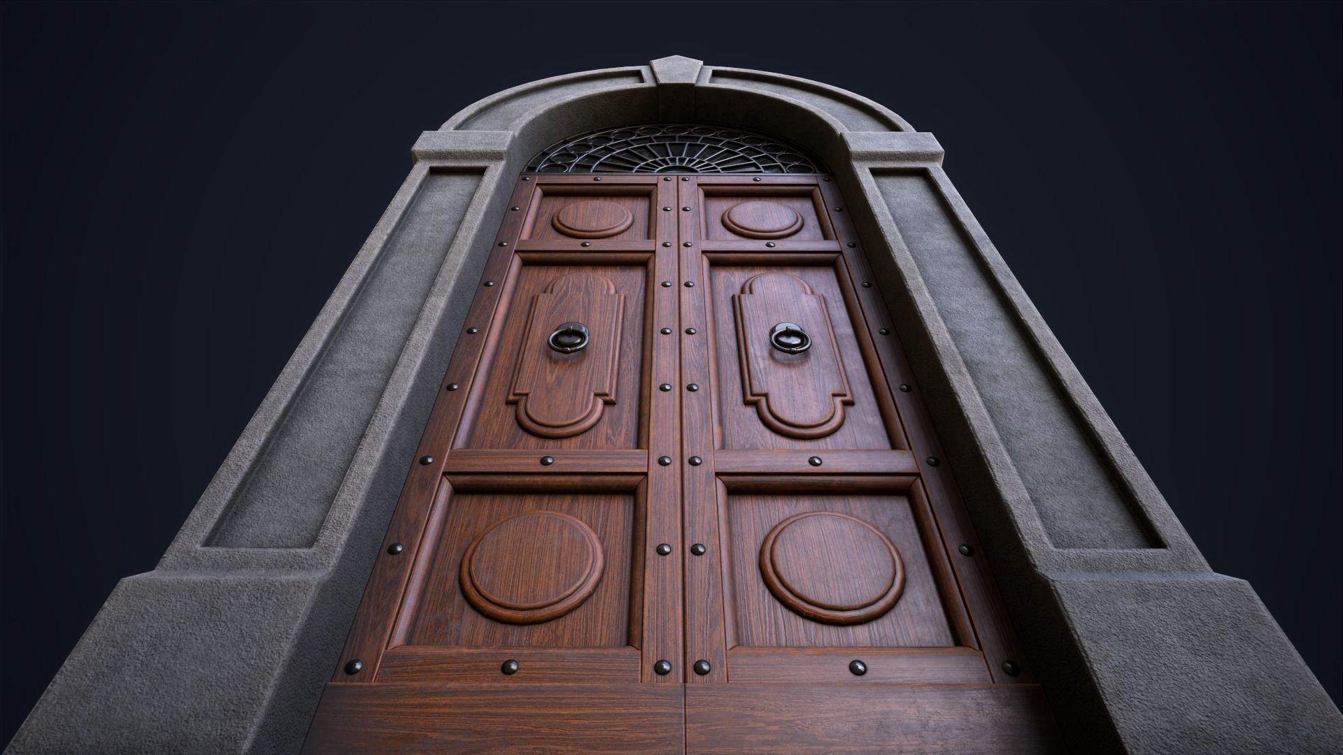 Old large front door Low-poly 3D model_3