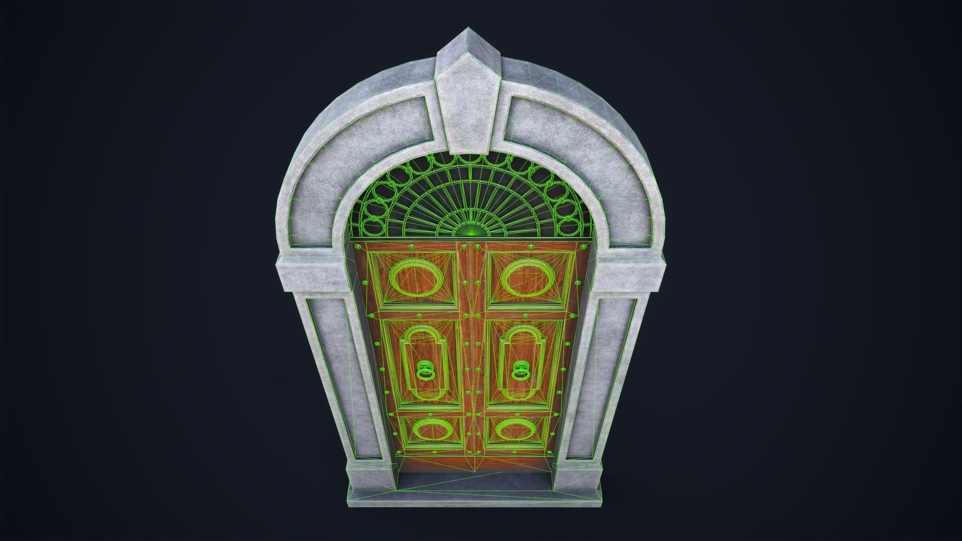 Old large front door Low-poly 3D model_11