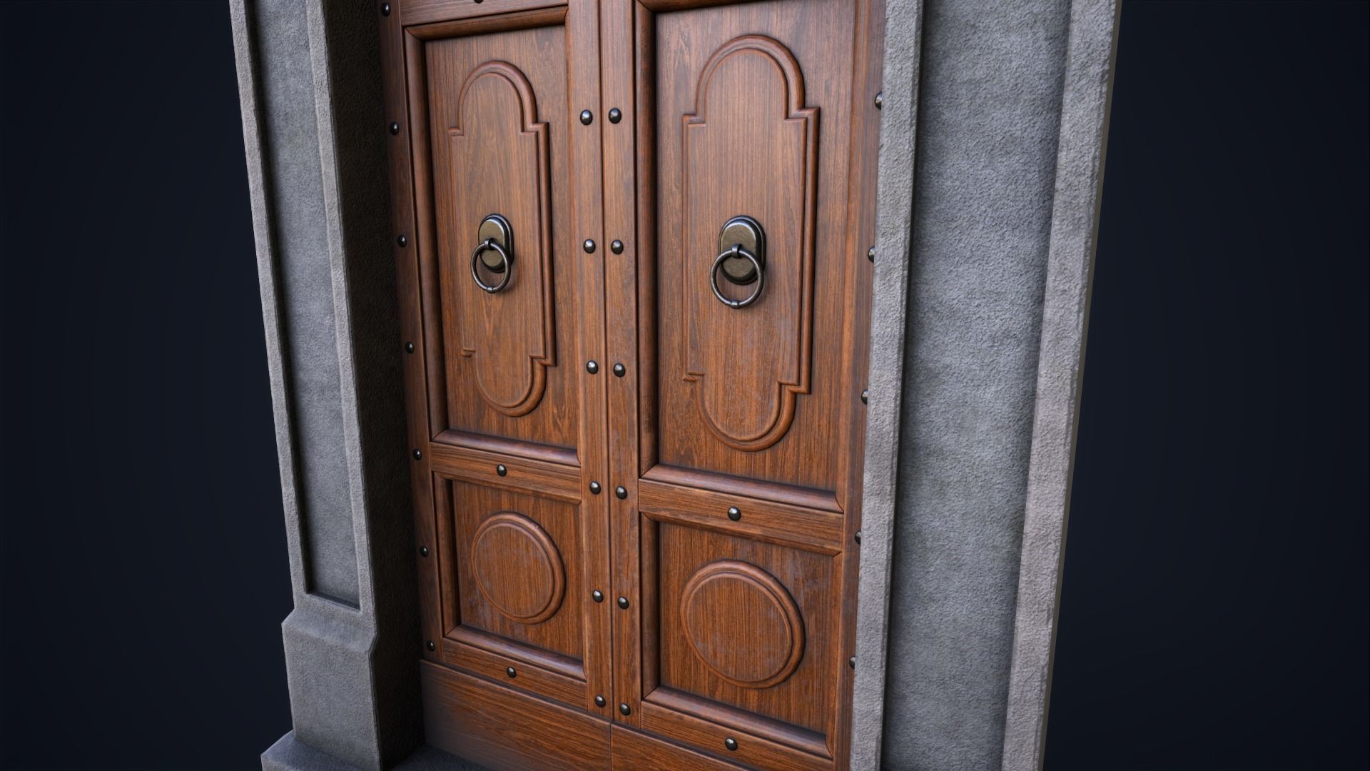 Old large front door Low-poly 3D model_4