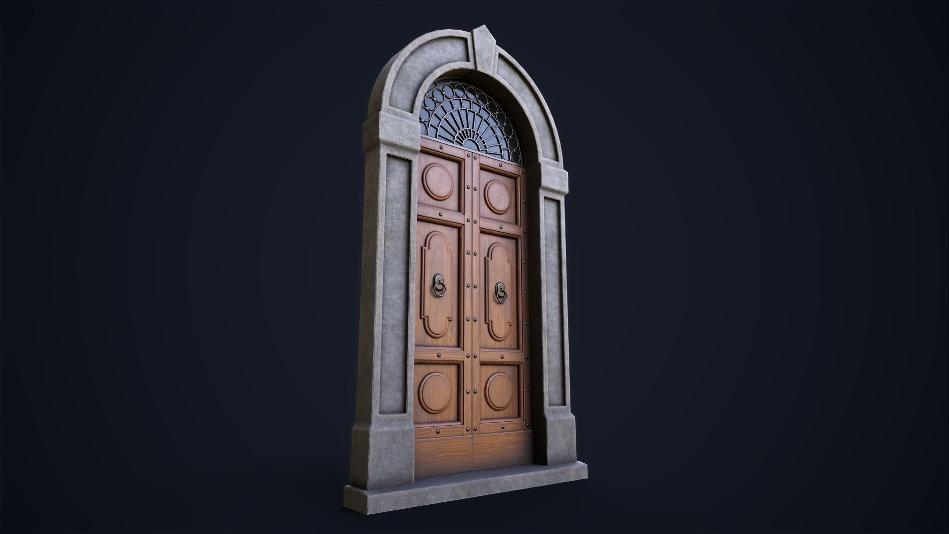 Old large front door Low-poly 3D model_6