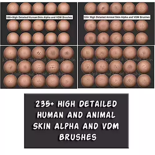 235 Detailed Human And Animal Skin Alpha And VDM Brushes Pack