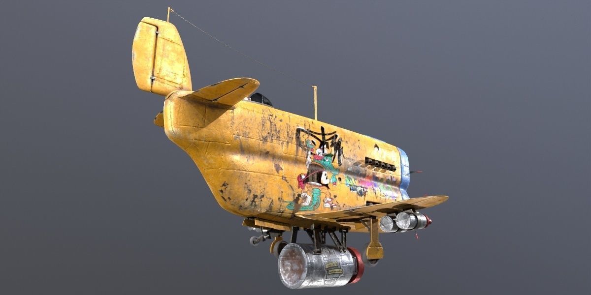 Stylized realistic yellow airplane Low-poly 3D model_9