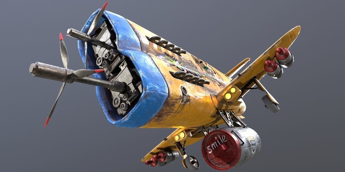 Stylized realistic yellow airplane Low-poly 3D model_15