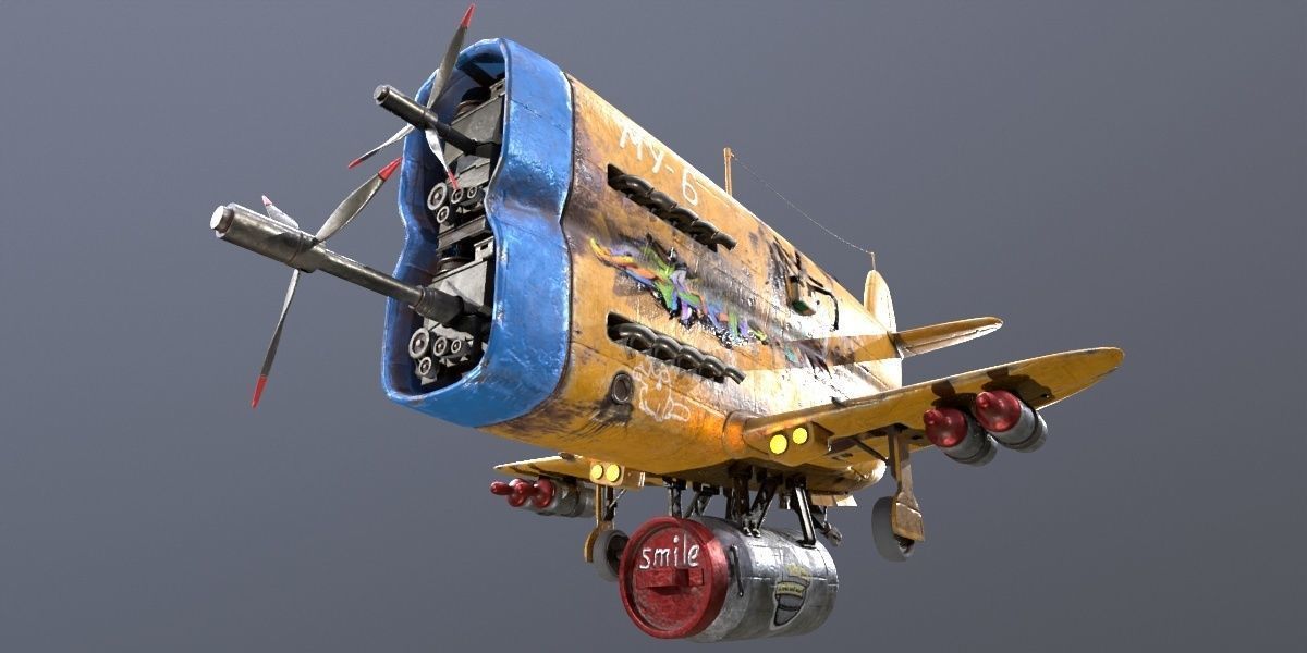 Stylized realistic yellow airplane Low-poly 3D model_21