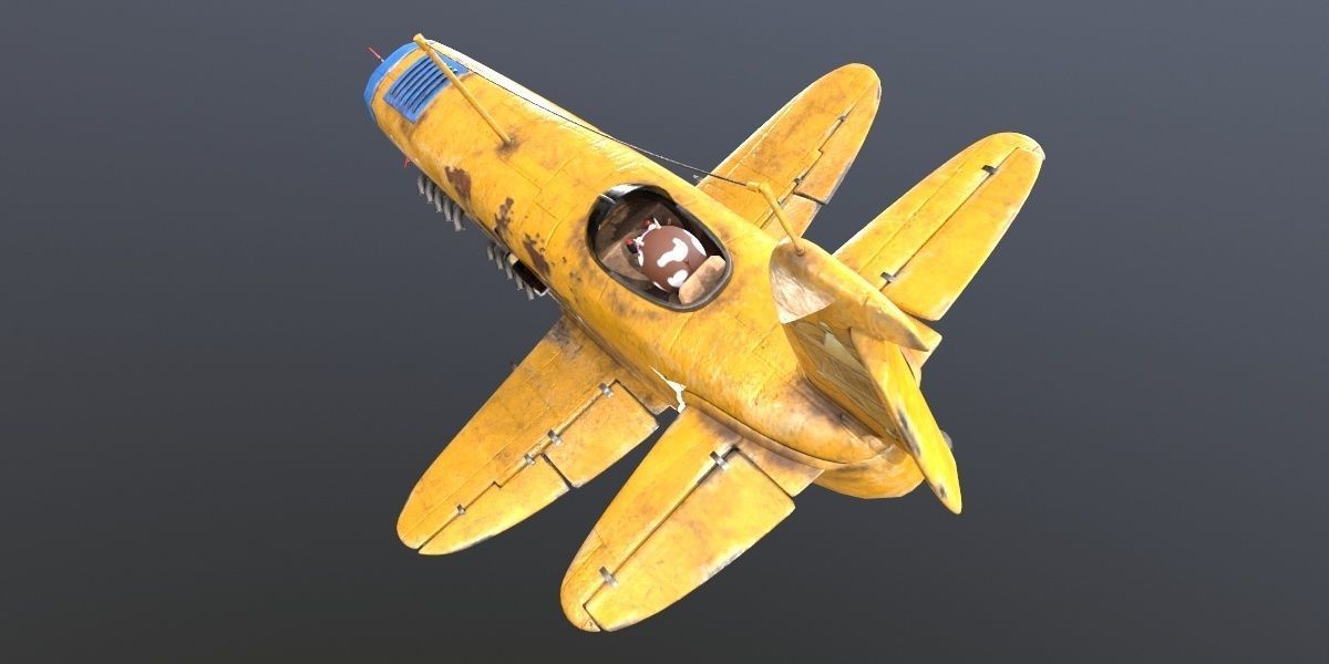 Stylized realistic yellow airplane Low-poly 3D model_13