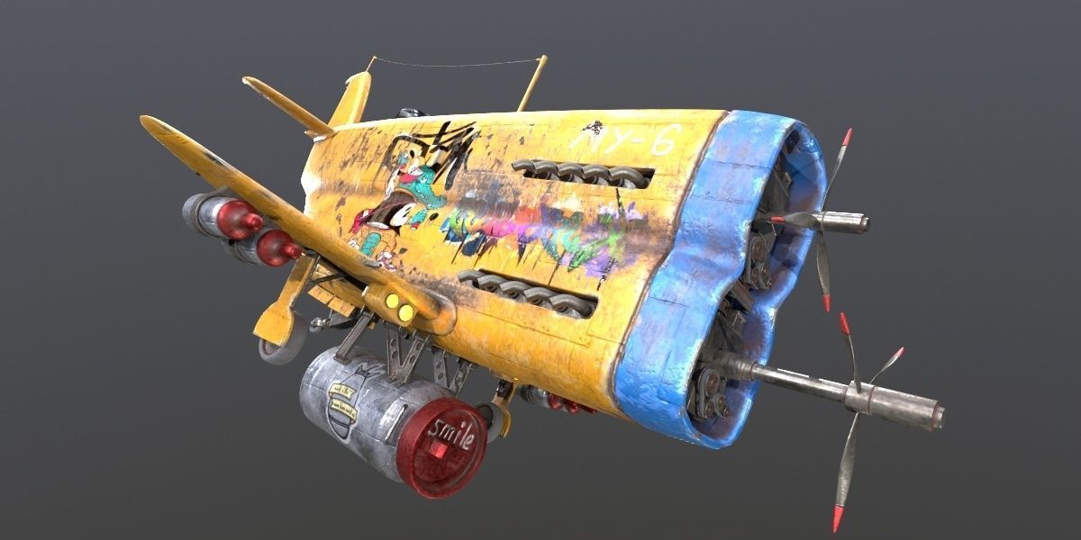 Stylized realistic yellow airplane Low-poly 3D model_12