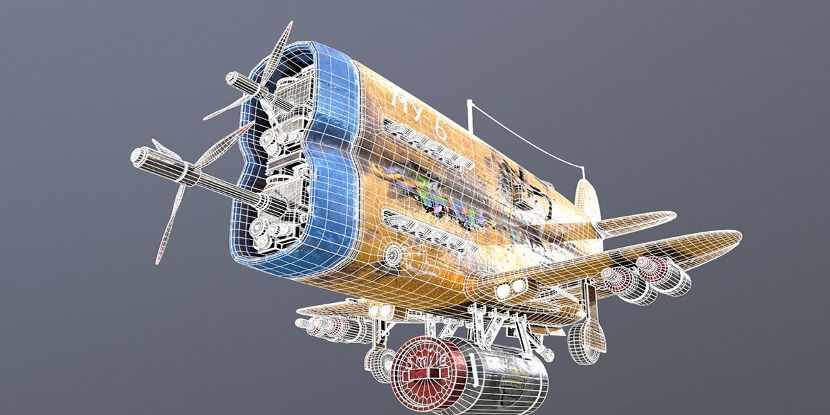 Stylized realistic yellow airplane Low-poly 3D model_22