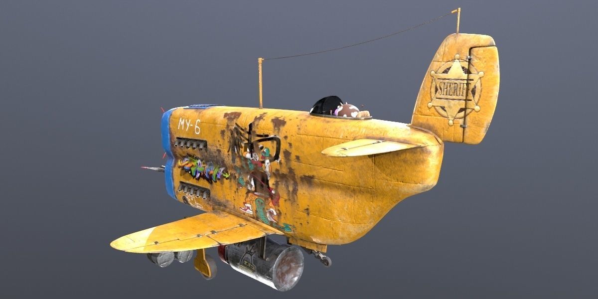 Stylized realistic yellow airplane Low-poly 3D model_8