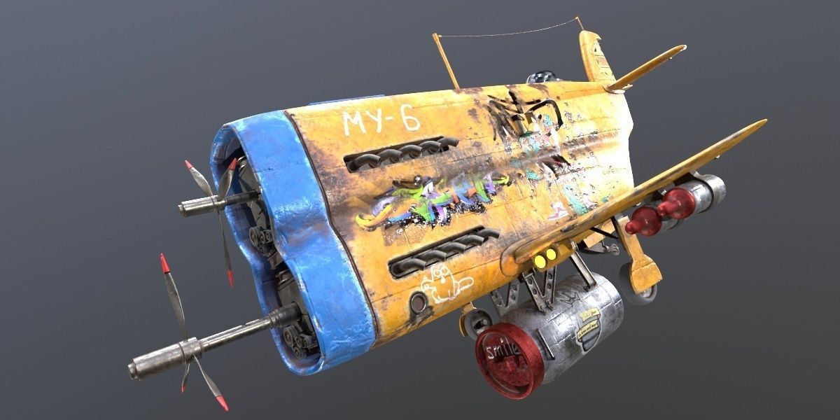 Stylized realistic yellow airplane Low-poly 3D model_19