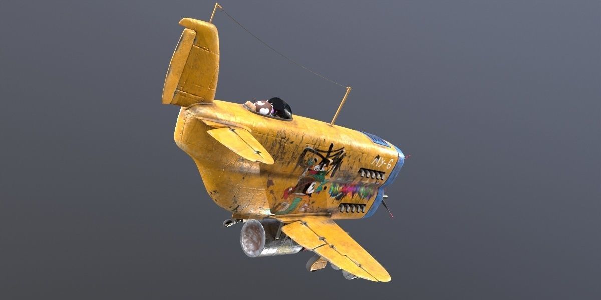 Stylized realistic yellow airplane Low-poly 3D model_17
