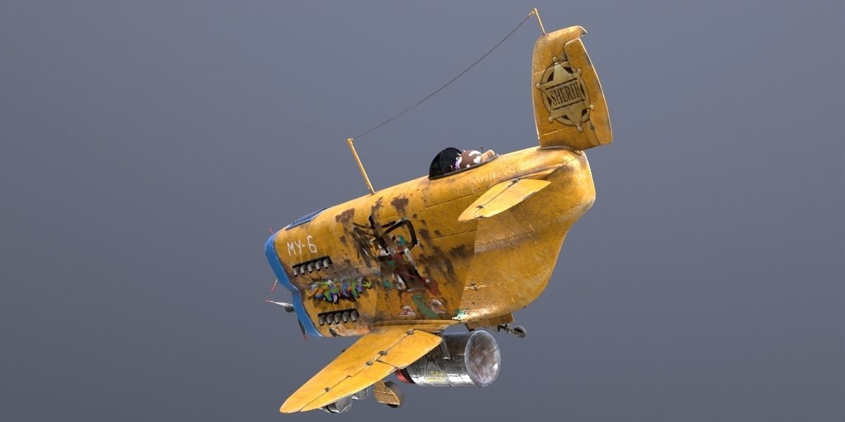 Stylized realistic yellow airplane Low-poly 3D model_10