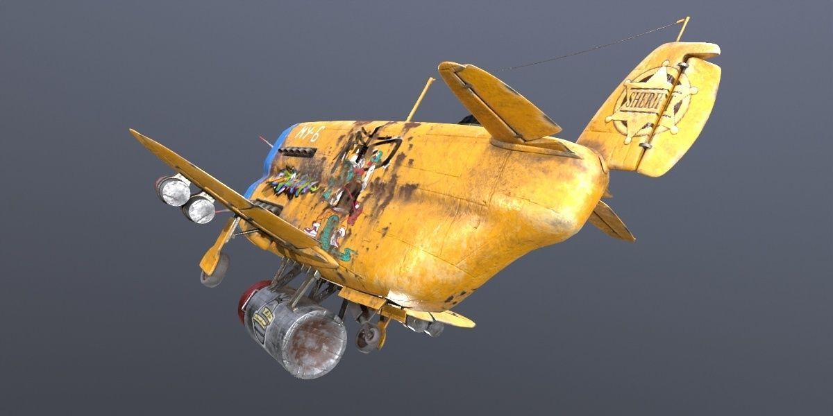 Stylized realistic yellow airplane Low-poly 3D model_18