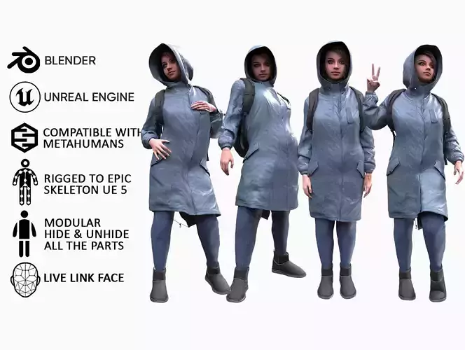 Realistic 3D model of Woman - Autumn Outfit 4 - Modular - Rigged