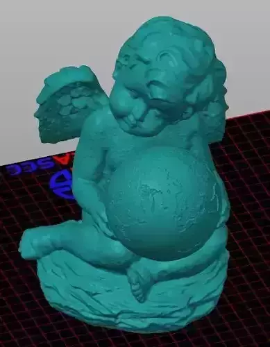 cherub holding heart or earth